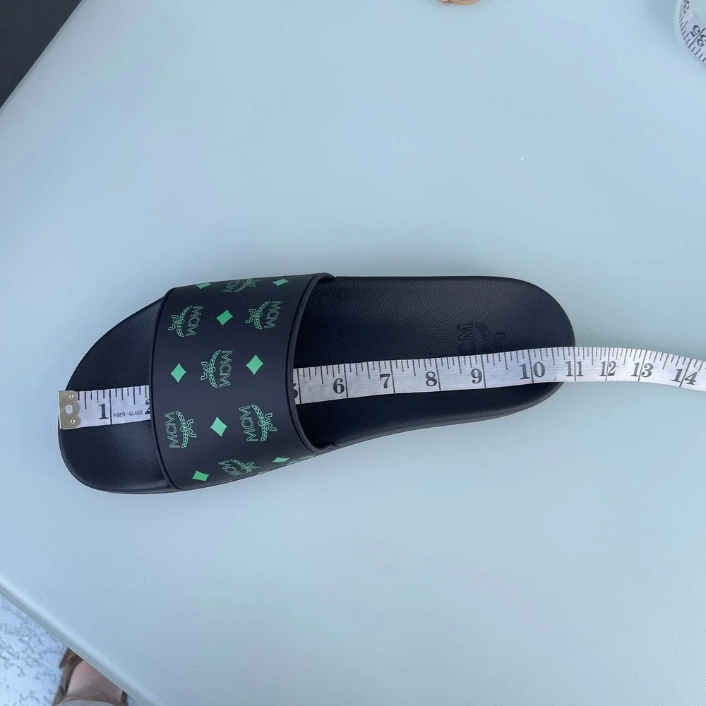 MCM Mens Black/Green Visetos Print Rubber Slides Slippers, MEX CSSX01 JW0 EU42